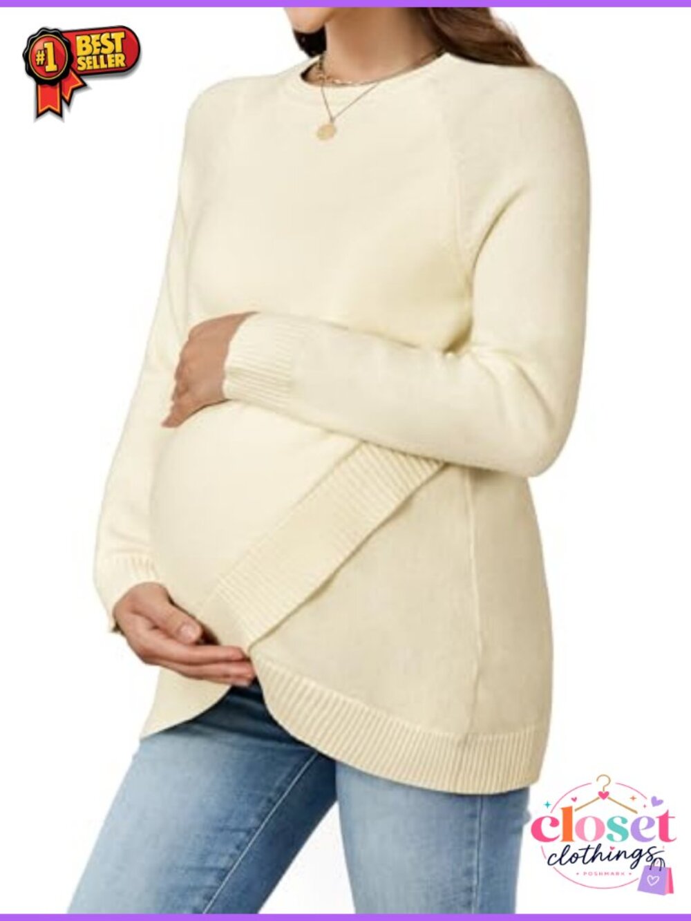 Wool Blend Maternity Sweater Pullover Crossover Ribbed Hem Casual